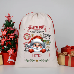 Personalised Santa Sack – Custom Printed Christmas Sack with Name – Reusable Gift Bag for Kids