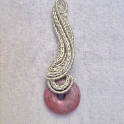 Wirework Wave Pendant With Rhodonite Donut And Crystal