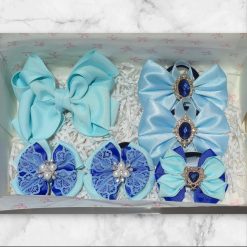 Gift box with hair clip and hairbows collection in lighy blue color (6 in 1)