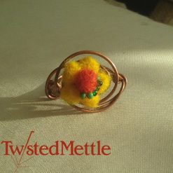 Copper ring with yellow needle felt flower 381