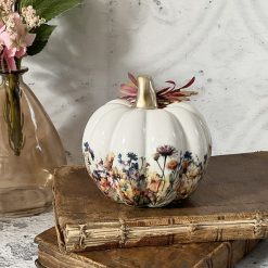 Decoupaged Pumpkin with Dried Flowers, Ceramic Autumn Decor
