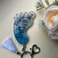 Personalized Baby Foot Keychain – Handmade Epoxy Resin Keepsake Gift