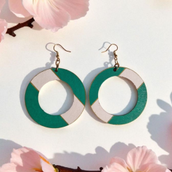 Green & White Hoop Earrings