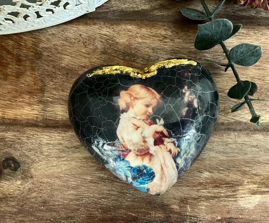 Decoupaged Vintage Style Heart Ornament, Paperweight Decoupaged Vintage Style Heart Ornament, Paperweight