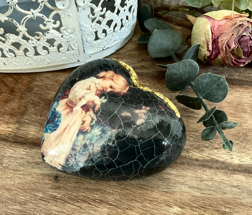 Decoupaged Vintage Style Heart Ornament, Paperweight Decoupaged Vintage Style Heart Ornament, Paperweight