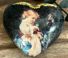 Decoupaged Vintage Style Heart Ornament, Paperweight Decoupaged Vintage Style Heart Ornament, Paperweight