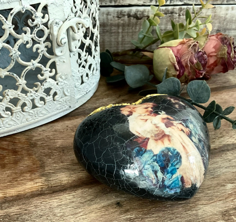 Decoupaged Vintage Style Heart Ornament, Paperweight Decoupaged Vintage Style Heart Ornament, Paperweight