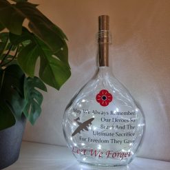 Remembrance Day - Lest We Forget - Glass Light Up Bottle / Night Lamp / Gift 1