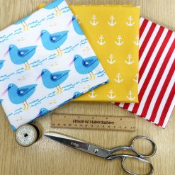 Fat Quarter Fabric Bundle - Seagulls & Anchors Seaside Beach Mix - 3 Piece Bundle - Quality Cotton Craft Fabric Material 1