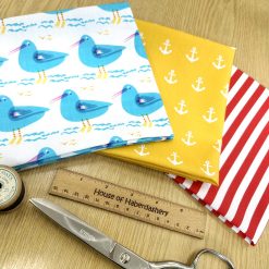 Fat Quarter Fabric Bundle - Seagulls & Anchors Seaside Beach Mix - 3 Piece Bundle - Quality Cotton Craft Fabric Material