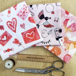 Fat Quarter Fabric Bundle - Love Hearts Pink & Red Valentine's Day Mix - 3 Piece Bundle - Quality Cotton Craft Fabric Material 4