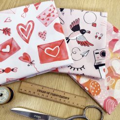 Fat Quarter Fabric Bundle - Love Hearts Pink & Red Valentine's Day Mix - 3 Piece Bundle - Quality Cotton Craft Fabric Material 3