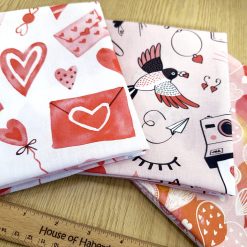 Fat Quarter Fabric Bundle - Love Hearts Pink & Red Valentine's Day Mix - 3 Piece Bundle - Quality Cotton Craft Fabric Material