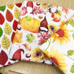 Fat Quarter Fabric Bundle - Autumn Fabric Gonks Sunflowers & Leaves Mix - 3 Piece Bundle - Quality Cotton Craft Fabric Material 1