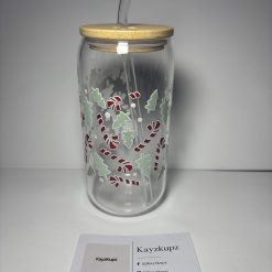 Candy Cane  Christmas 16oz Glass Tumbler