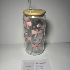 16 oz  Glass Can Cup with Straw& Bamboo lid