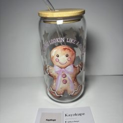 Personalized Floral Initial Glass Cup with Bamboo Lid