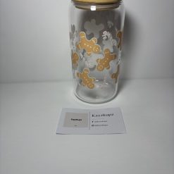 Personalized Floral Initial Glass Cup with Bamboo Lid