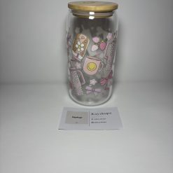 Personalized Floral Initial Glass Cup with Bamboo Lid
