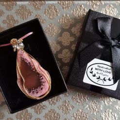 Pink Agate brass wrapped pendant