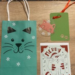 A Merry Cat-mas Gift Set – Cat-Themed Christmas Card, Gift Bag & Decoration