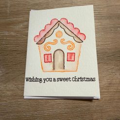 Handmade Watercolour Christmas Card with Gingerbread House Design