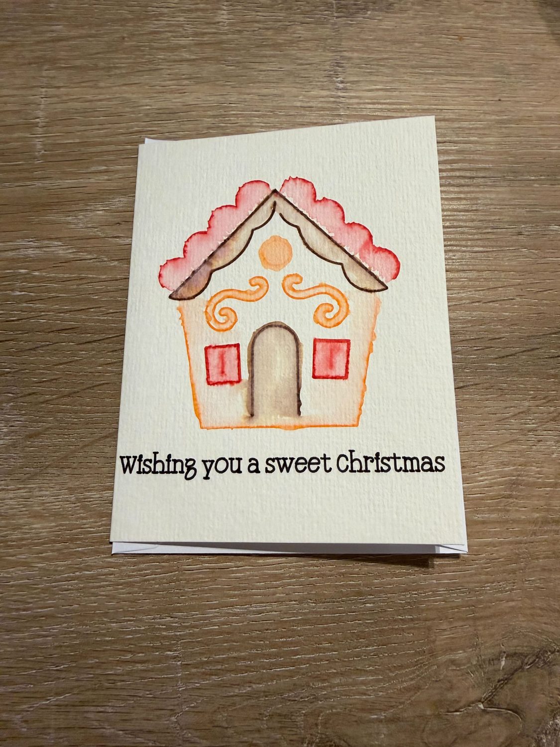 Handmade Watercolour Christmas Card with Gingerbread House Design Handmade Watercolour Christmas Card with Gingerbread House Design