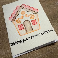 Handmade Watercolour Christmas Card with Gingerbread House Design 1 Handmade Watercolour Christmas Card with Gingerbread House Design 1
