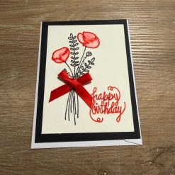 Handmade Watercolour Birthday Card with Red Flowers & Bow