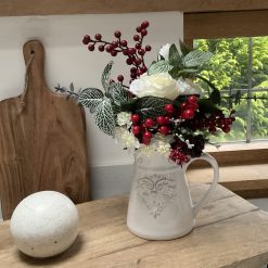 Christmas Faux Floral Display in Ceramic Jug, Festive Flowers