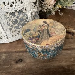 Decoupaged Pot with Lid, Trinket, Vintage Style Jewellery Box