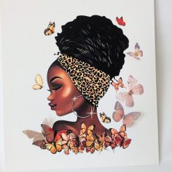 3D Butterfly Headscarf Art | Black Woman Wall Art | Animal print  Media Canvas | Afrocentric Home Decor | Handmade 25 x 30 cm