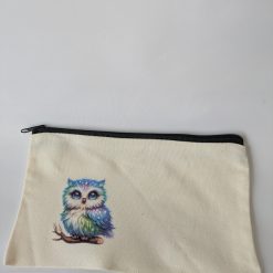 Owl  Pencil Case | Fabric Zip Pouch | Cotton Canvas Cosmetic Bag | Handmade Stationery Pouch | Student Gift | 20x12 cm