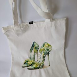 Green heels Cotton Tote Bag | Natural Recycled Shopper | Eco-Friendly Reusable Bag | 40x35 cm | Sustainable Gift | Shoe Art Tote