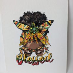 Black Woman with Kente Headscarf | Afrocentric Wall Art | Cowrie Shell Embellished Canvas | 25 x 30 cm Flat Panel | Ready for Framing