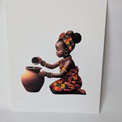 Black child with with pot wearing Kente  | Afrocentric Wall Art | Canvas | 25 x 30 cm Flat Panel | Ready for Framing
