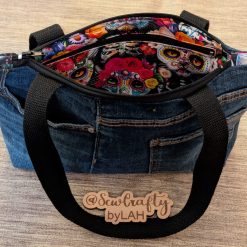 Sugar skulls Cat denim handbag
