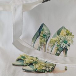 Green heels Cotton Tote Bag | Natural Recycled Shopper | Eco-Friendly Reusable Bag | 40x35 cm | Sustainable Gift | Shoe Art Tote
