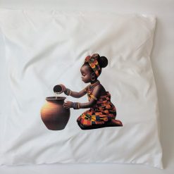 Kente girl Cushion Cover with 3D Pearls | Cotton Throw Pillow Cover | Glam Decorative Pillow for Couch | 40x40 cm | Zipper Closure