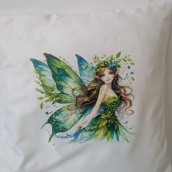 Green Fairy Cushion Cover  | Cotton Throw Pillow Cover | Glam Decorative Pillow for Couch | 40x40 cm | Zipper Closure