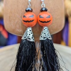 Halloween earrings - orange pumpkin/black tassel