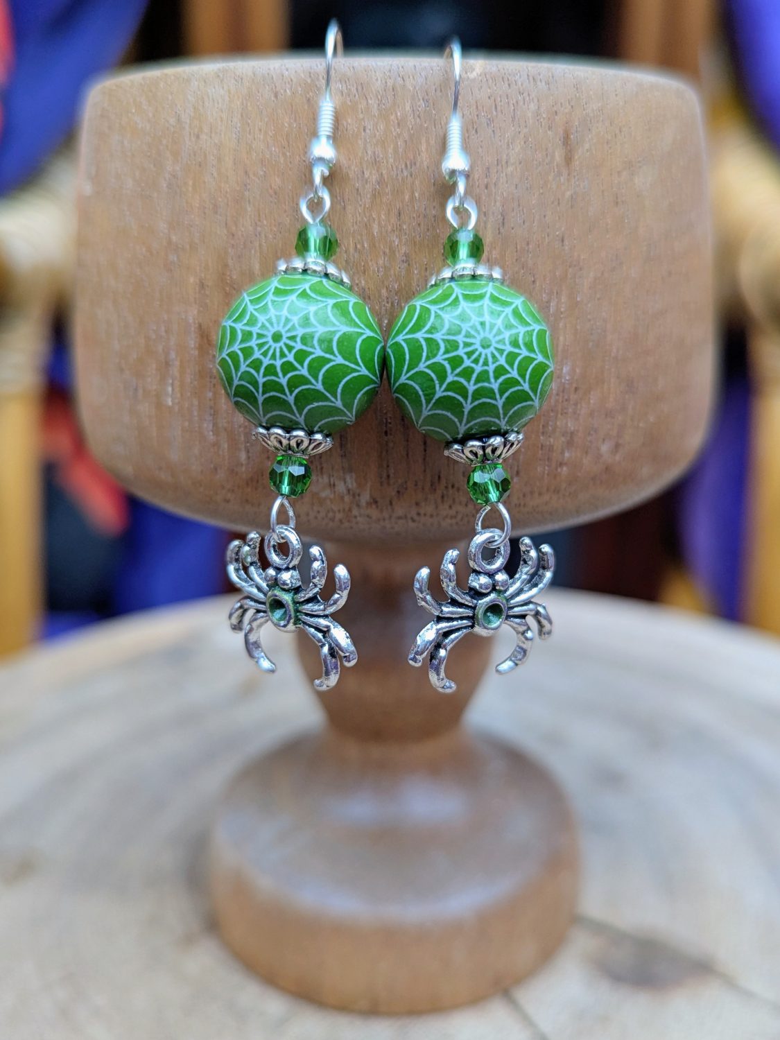 Halloween earrings - green spiderweb Halloween earrings - green spiderweb