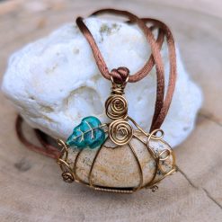 Wirework Pumpkin pendant - Picture Jasper