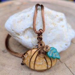 Wirework Pumpkin pendant - Yellow Jasper