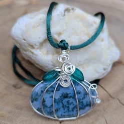 Wirework Pumpkin pendant - Moss Agate