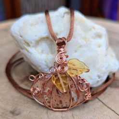 Wirework Pumpkin pendant - Asteroid Jasper