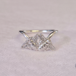 Size M - Bee Sterling Silver Wishbone Ring