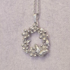 Pendant Only - Forget Me Not Flower And Butterfly Wreath Silver Pendant 2 Pendant Only - Forget Me Not Flower And Butterfly Wreath Silver Pendant 3