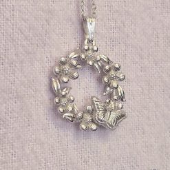 Pendant Only - Forget Me Not Flower And Butterfly Wreath Silver Pendant 1 Pendant Only - Forget Me Not Flower And Butterfly Wreath Silver Pendant 2