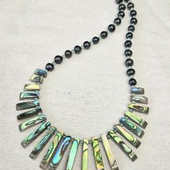 Abalone, Sky Blue Apatite and Freshwater Peacock Pearl Sterling Silver Necklace